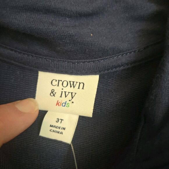 NWT Crown & Ivy Kids 3T Navy Half Zip Pullover Striped Cotton Blend Long Sleeve - Picture 5 of 8